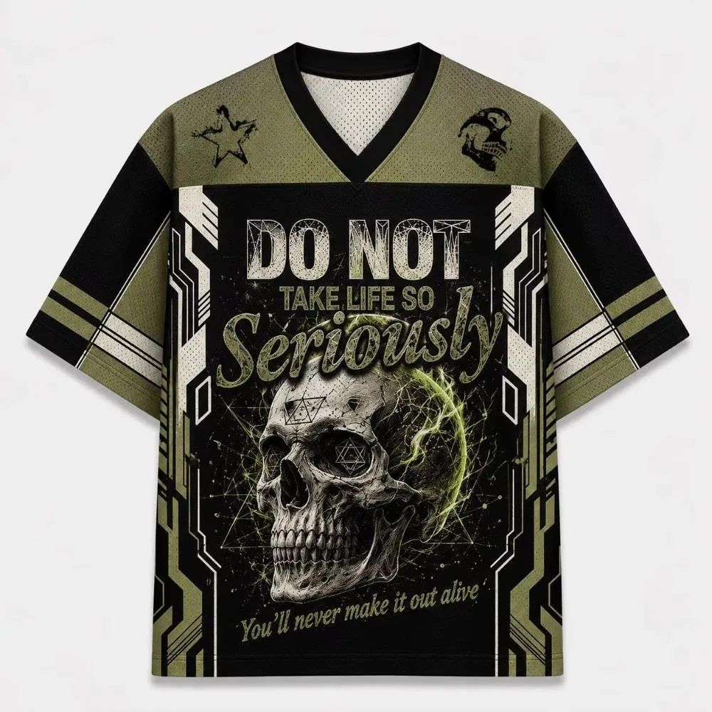 Goth Dark Personality Skeleton 3D Print Quick-dry Breath Men's Women's V-neck Loose Large-size T-shirt -Street Casual Trendy Top