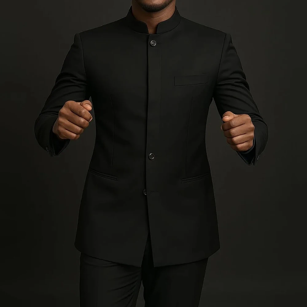 

Formal Black Men's Suits Elegant Single Breasted Stand Lapel Slim Fit Blazer Customzied 2 Piece Jacket Pants Outfits Clothing