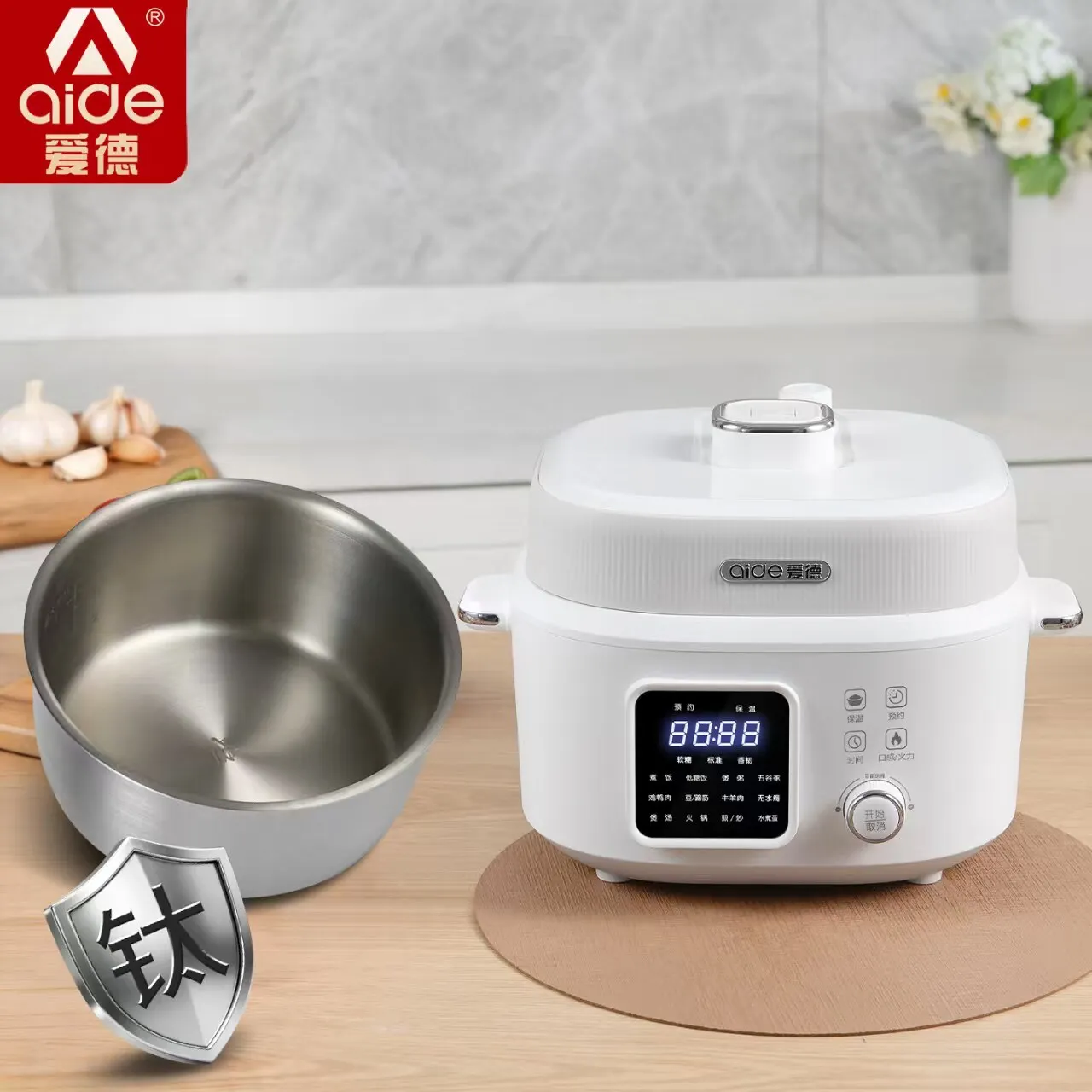 4L pure titanium double bile electric pressure cooker household 0 coating multifunctional 316 pressure cooker low sugar