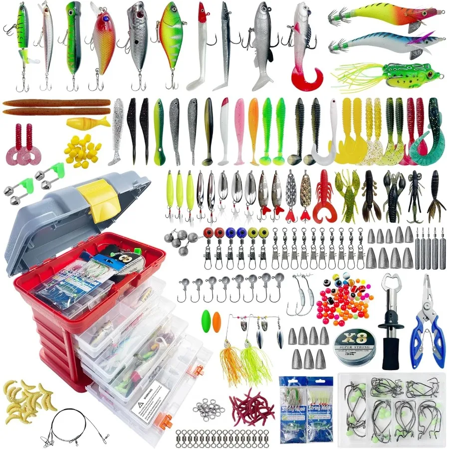 

Comprehensive Fishing Lures Kit with Tackle Box for Freshwater and Saltwater Fishing: Includes Crankbaits Minnows Spinnerbaits