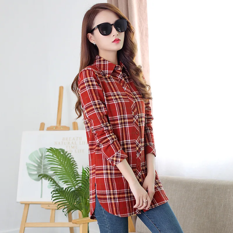 2023 Autumn New Arrival Ladies Long Tops Flannel Plaid Shirt Women Long Sleeve Casual Cotton Shirt Elegant Female Check Clothes