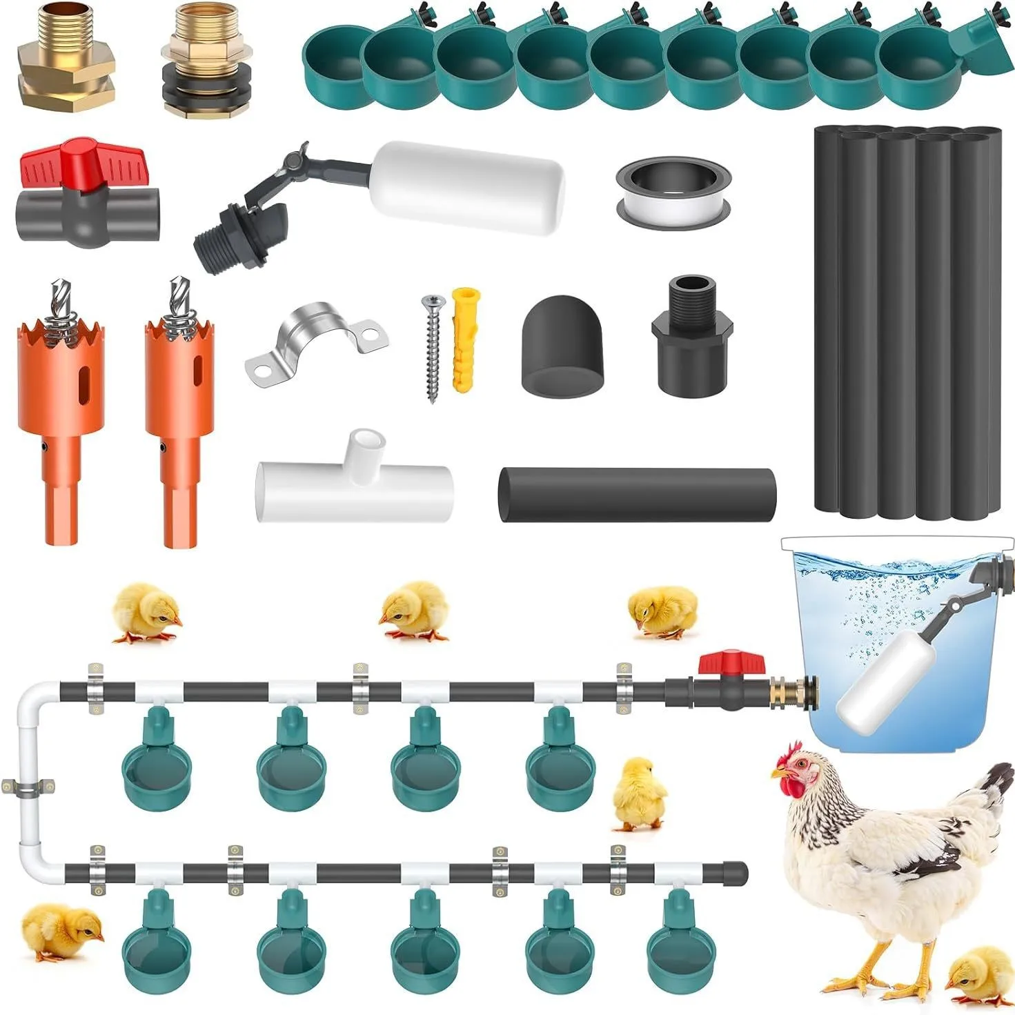 

Full Set of Pipe Automatic Feeding Chicken Pacifier Water Cup and PVC Tee Accessories Pipe Feeder Poultry Water Tank Connector