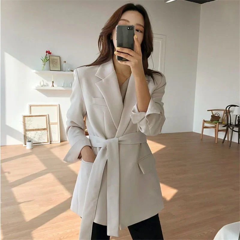 Blazers Women Lace-up Elegant Casual All-match Autumn Pure Minimalist Korean Style Tender Comfortable Office Wear Female Popular