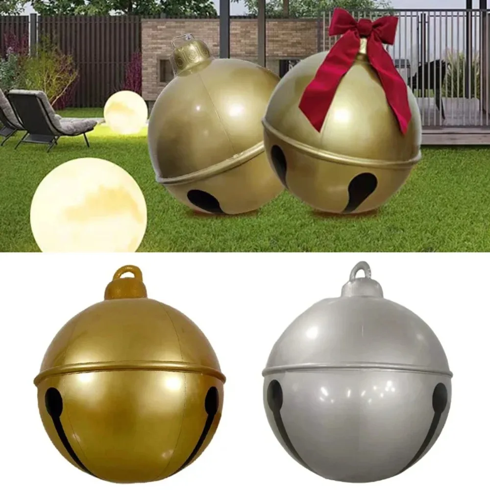 60 ซม.คริสต์มาส Bell Inflatable Ball ตกแต่ง Bell PVC ตกแต่ง Jingle Bell บ้านสวนกลางแจ้งเครื่องประดับ Inflatable ของเล่น