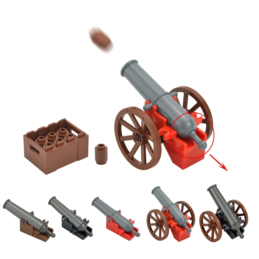 WW2 2527 Weapon Cannon Shells for figure land force Pirate Shooting Cannons with Cannonballs Base Particles Military Brick Parts