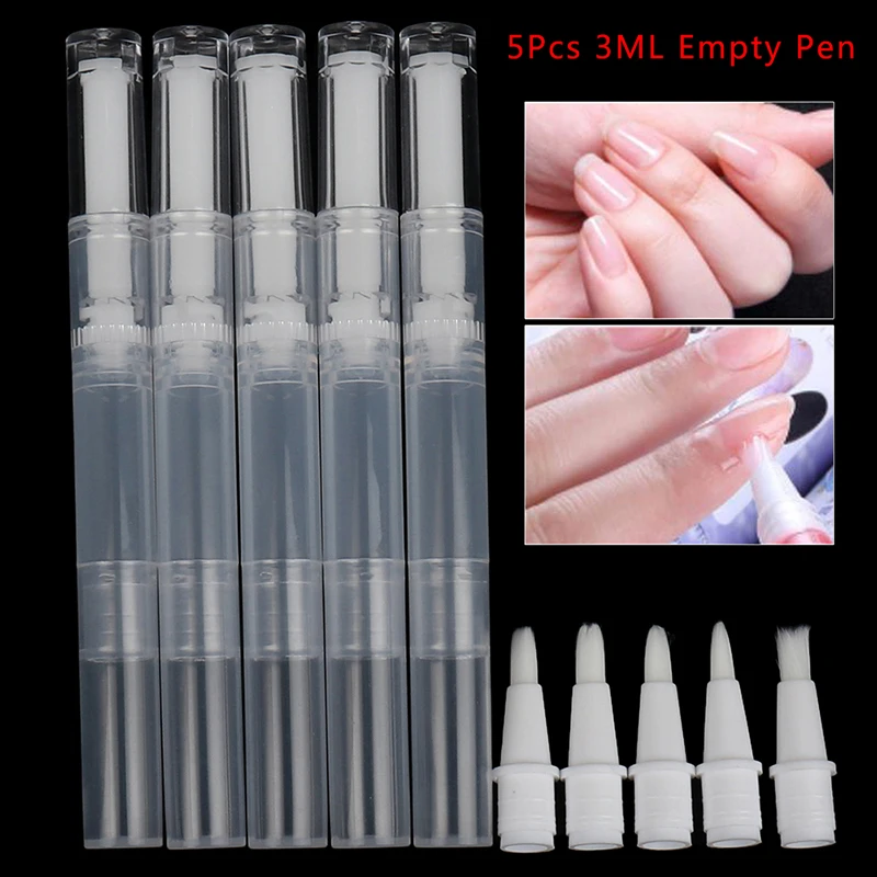 5Pcs 3ML Nail Nutrition Oil Empty Pen Botttle With Brush Applicator Nail Tools.~