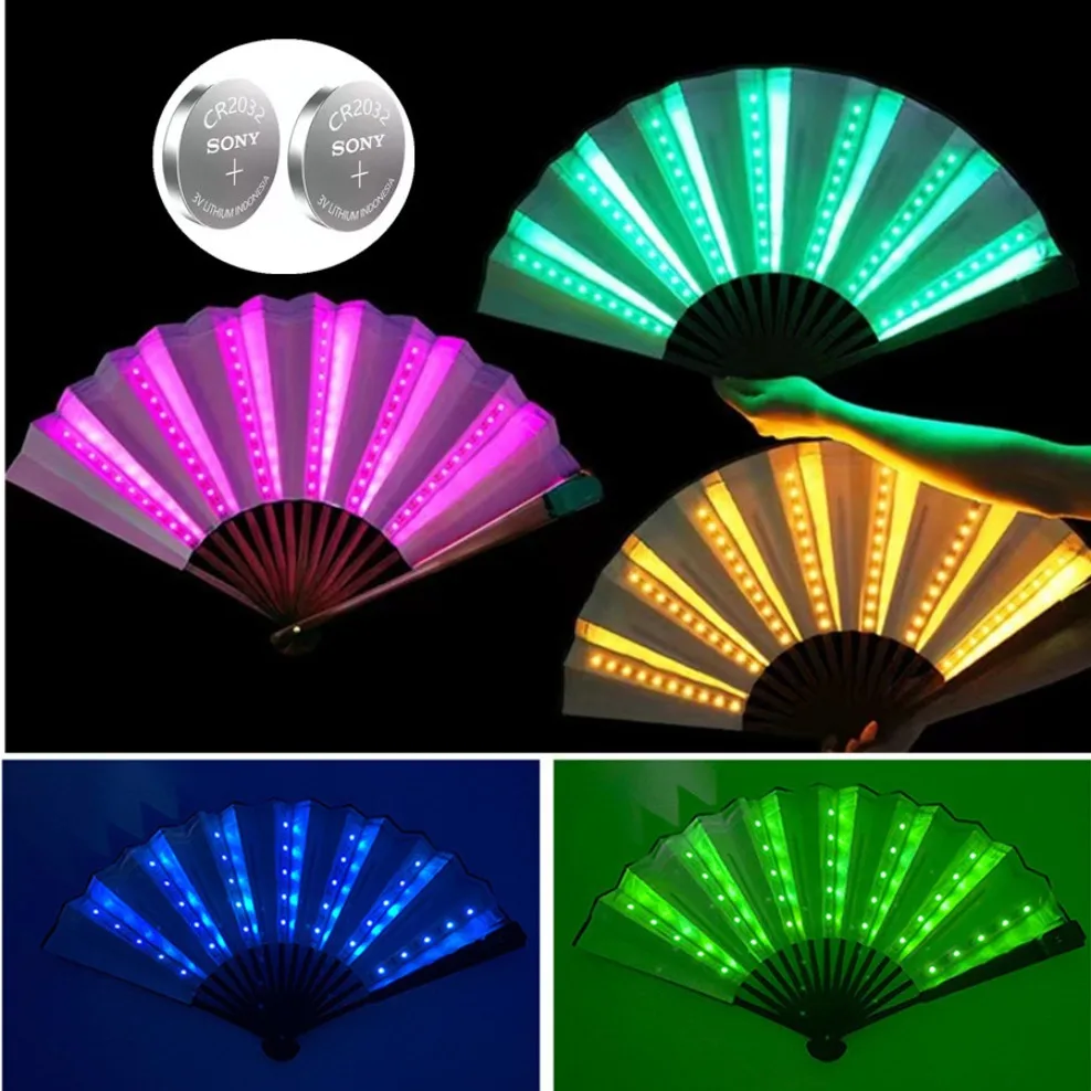 

Foldable Hand Fan With Led Light Glowing Fluorescent Discoloration Fan For Night Performance Dj Bar Club Room Party Decoration