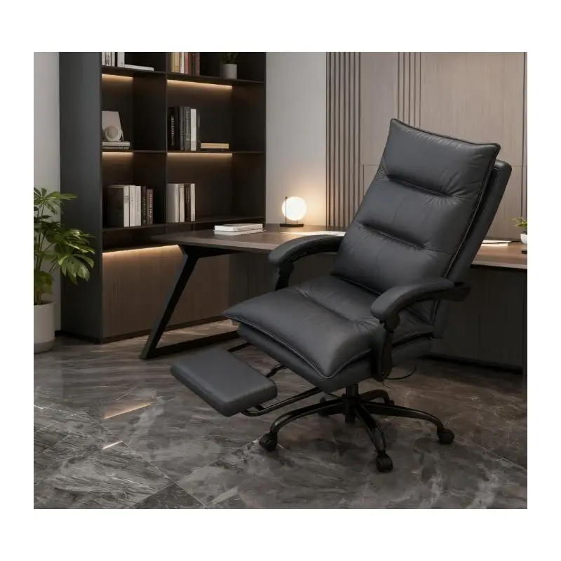 High-End Dark Gray Office Recliner with Adjustable Footrest - Luxurious Comfort for Professionals