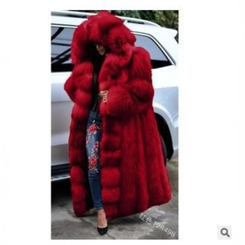 معطف شتوي طويل من الفرو الصناعي لعام 2026 للنساء فاخر أنيق وأنيق بلون سادة سترة بقلنسوة كبيرة الحجم دافئة وسميكة مقاس كبير