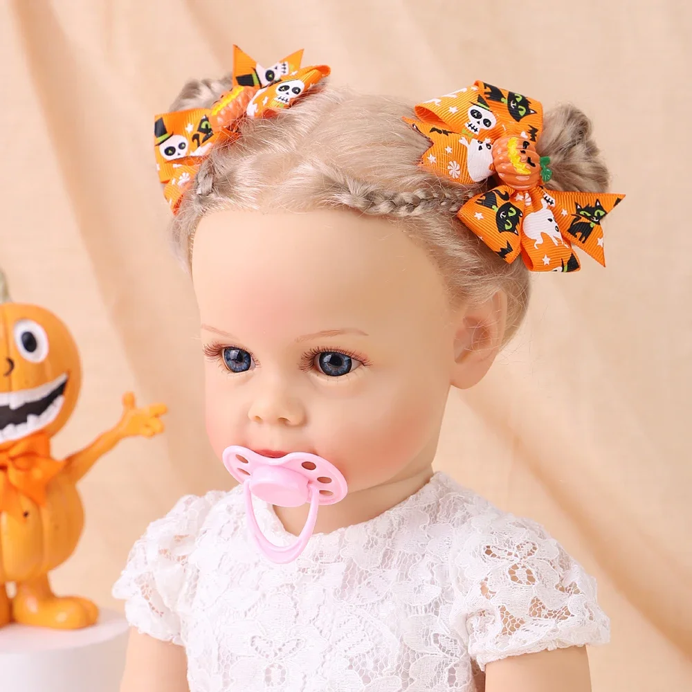 4 teile/satz Halloween Cheer Bow Haars pange für Kinder lustige Kürbis Haarnadel Band Bowknot Haars pange Mädchen Kopf bedeckung Haar Zubehör – Detail 5