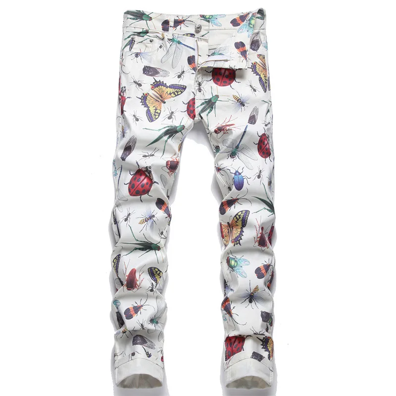 Pantalones vaqueros de colores para hombre, pantalón con estampado Digital del alfabeto, ajustados, elásticos, informales, moda europea y americana,