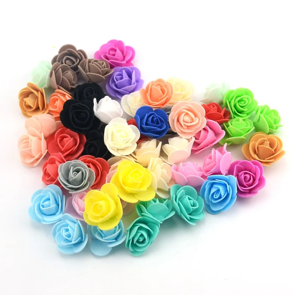 50pcs Mini Artificial PE Foam Rose Flower Head About 3.0cm For Handmade DIY Wedding Home Decoration Party Supplies Wreath Craft