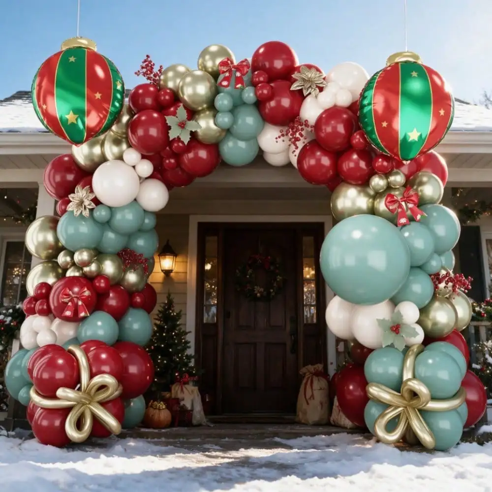Christmas Balloon Garland Arch Kit,112Pcs Red Mint Green Gold White Balloons with Large Christmas Ornament Foil Balloons,Xmas Holiday Party Decor for Home,Front Porch,Photobackdrop