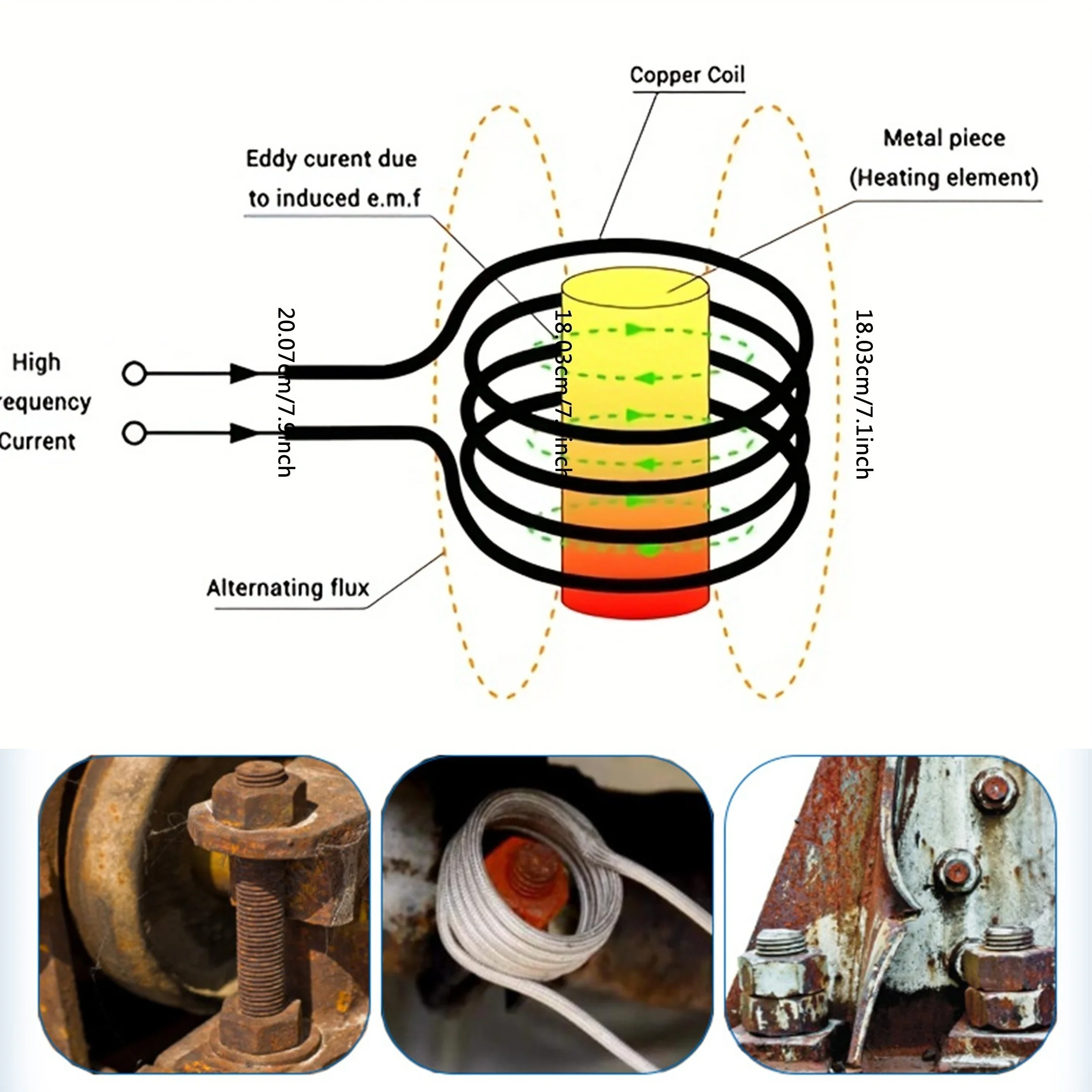 Rotating Magnetic Induction Heater 1100W Handheld Flameless Heat Induction Heating Machine 8Pcs Coils for Rusty Screw Removing