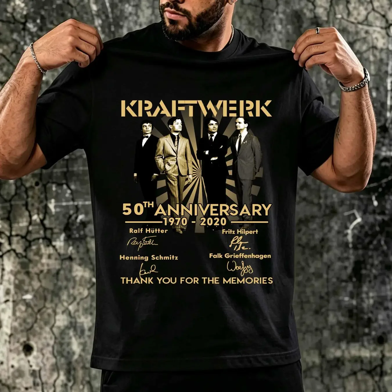 washed T Shirt 50th Anniversary Thank You Kraftwerk Classic Black S 4XL NE824 long sleeves vintage Washed Unisex fashion
