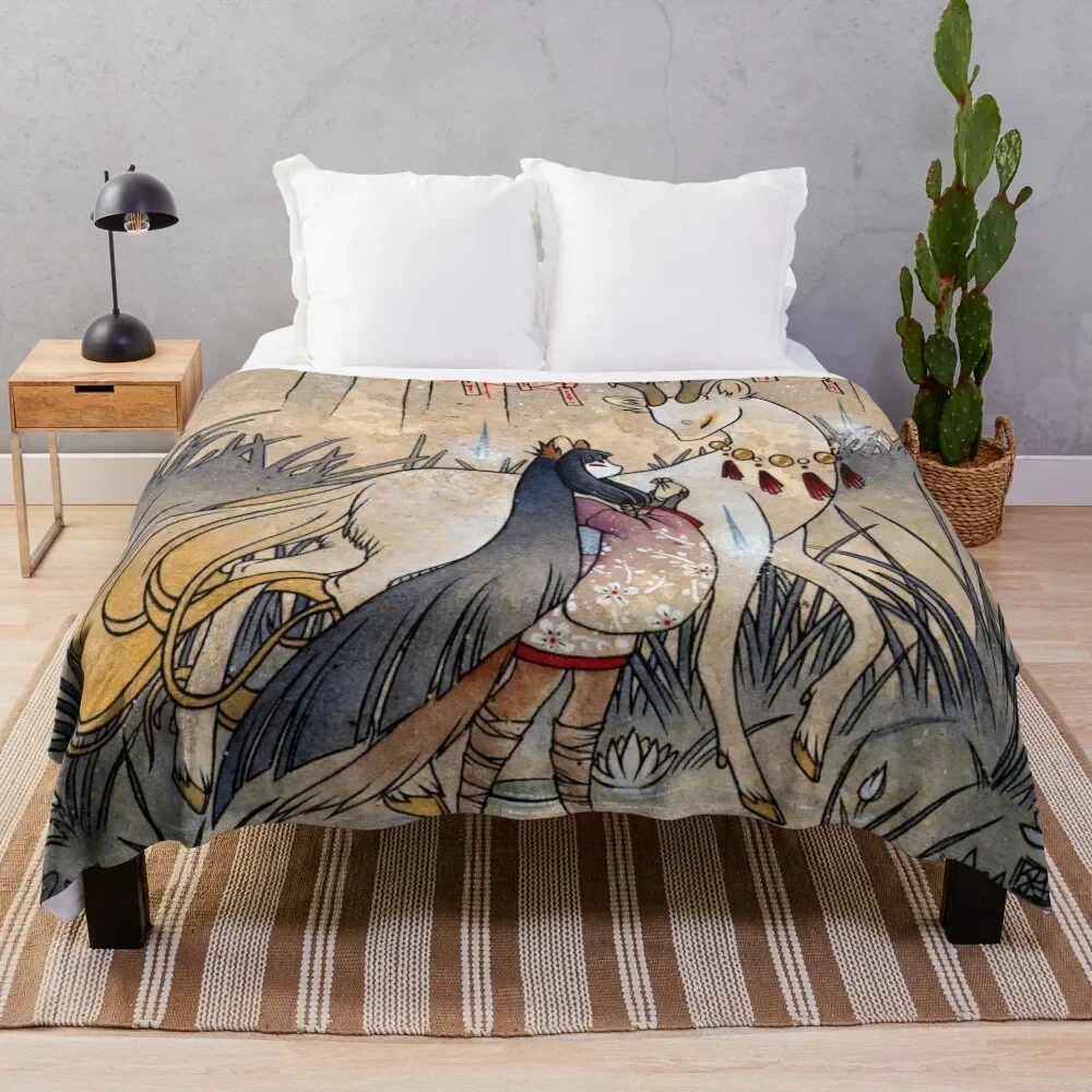 

The Meeting of the Fox and Wish Spirit Throw Blanket anime Hairys Blankets blankets for beds throw blanket thin blanket