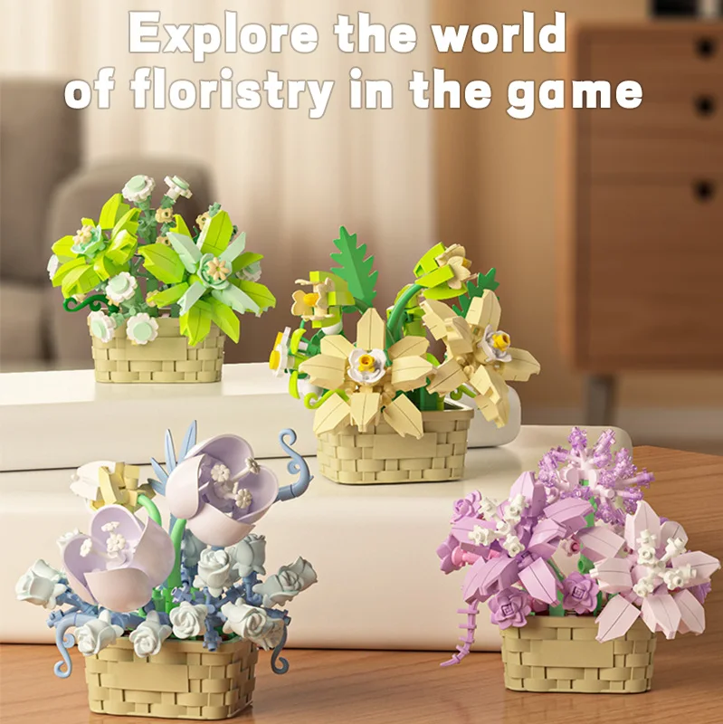 Eternal Flower Basket Building Blocks Flower Pot Rose Planting Ornament Children's Assembly Toy  Girl Gift image 4