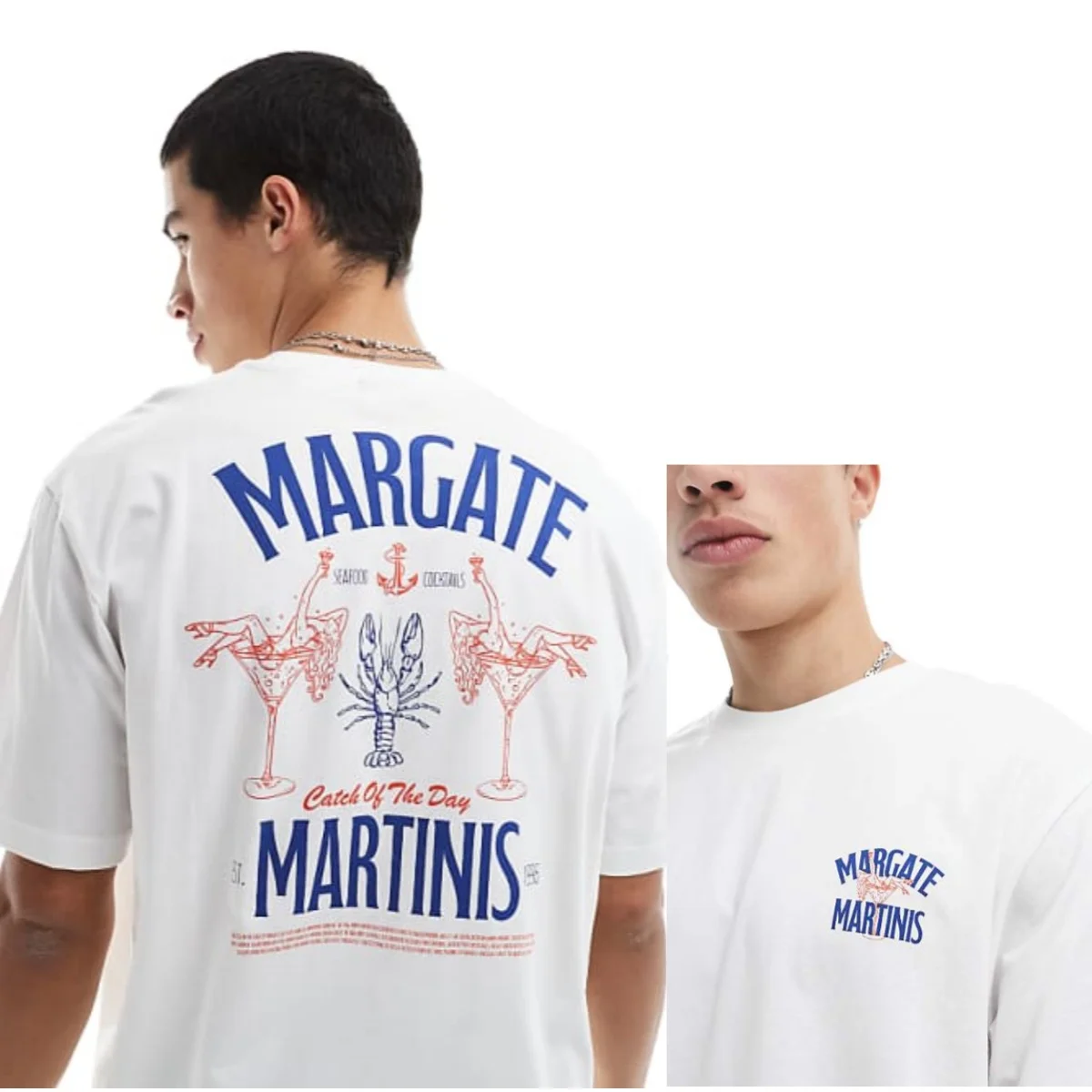 Relaxed Fit T-shirt with Margate Back Print in White High-end Luxury Unisex Style Both of Men and Women