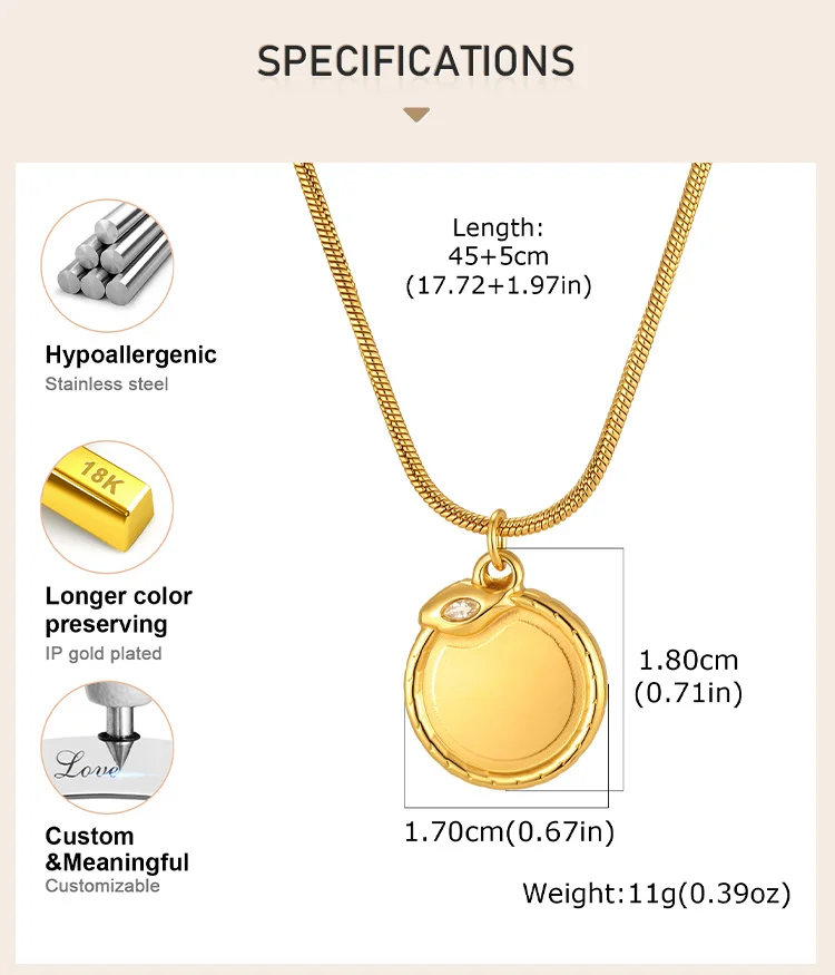 Personalisierte Initialen-Münz-Halskette, 18K vergoldete Edelstahl-Schlangenkette, individueller Schmuck für den Einzelhandel – Detail 5