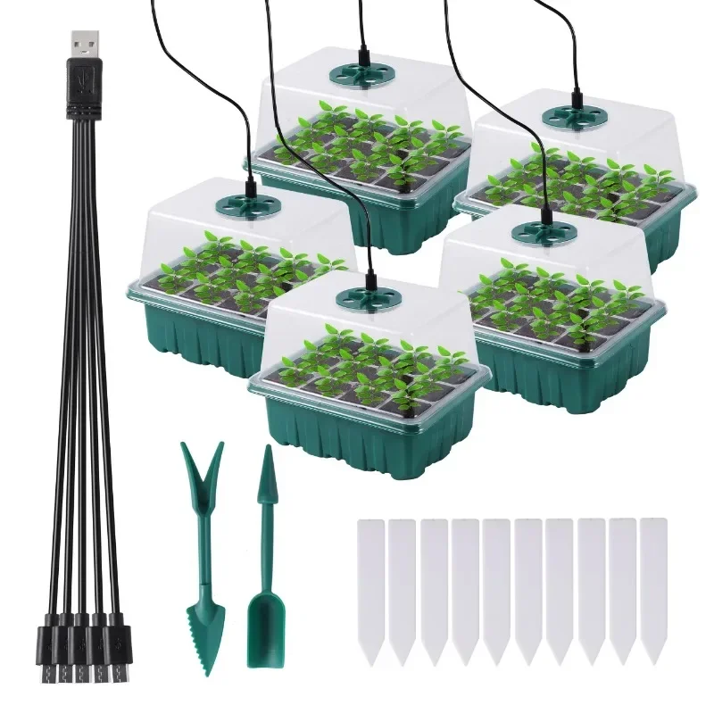 Reusable Adjustable Drainage 60 Cell Seeds with Grow Breathing Lights Plant Seedling Tray Greenhouse Box Starter Set