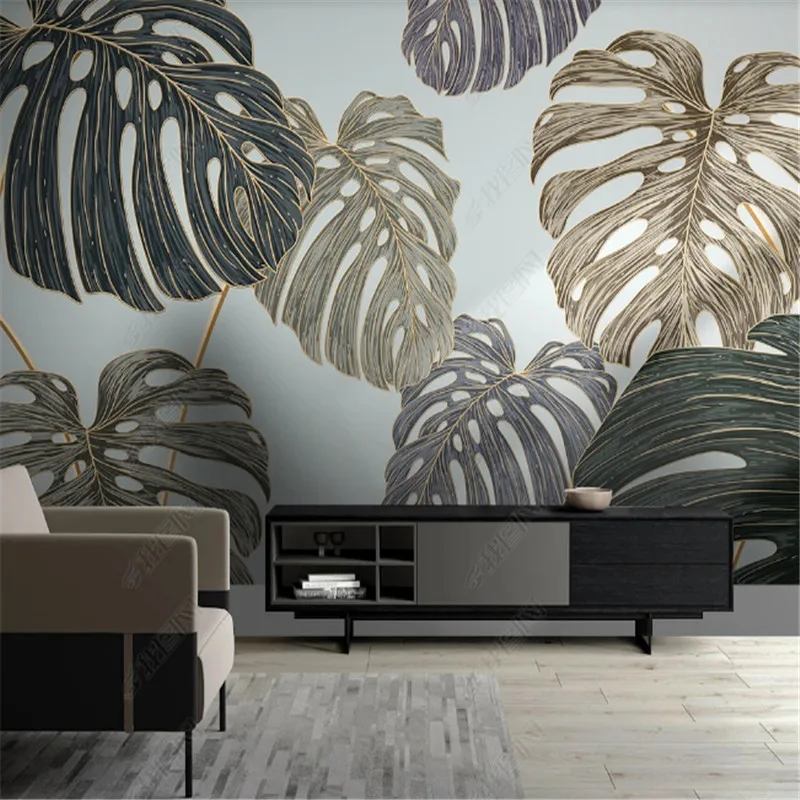 

Nordic 3d Wallpaper for Living Room Simple Tropical Plant Leaf TV Background Wall Papers Home Decor Mural Bedroom Wallpapers