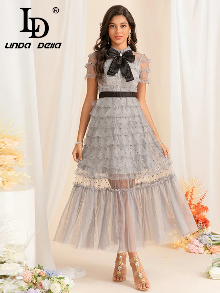 

LD LINDA DELLA Europe and The United States All Casual Women's Summer Style French High-grade Sense Pure Elegant Gauze Dress