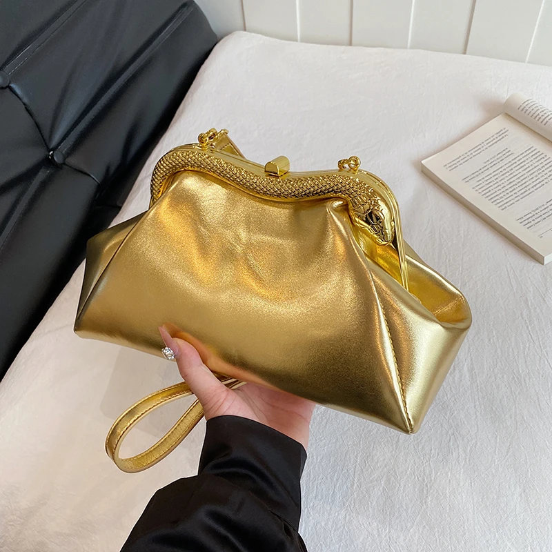 

Designer Pleated Cloud Bag Lady Fashion Hobo Handbag Gold Evening Clutch Bag Clip Purse High Quality Pu Leather Crossbody Bag