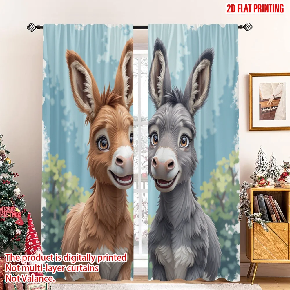 

2 шт., 2D плоские оконные шторы с принтом, милые ослики, портрет дружбы, полиэстеровые шторы с цифровой печатью, идеальный день рождения