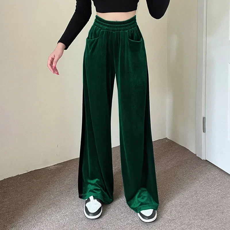 

Autumn Winter Velvet Elegant Pants Women Korean Style Casual Wide Leg Pants Loose Fashion High Waist Trousers Y2k Streetwear