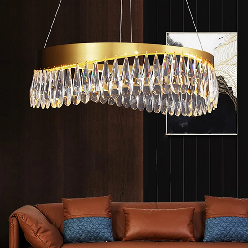 

Postmodern Crystal Pendant Light Stainless Steel Golden LED Chandelier Lighting Lustre Suspension Luminaire Lamp for Dining Room