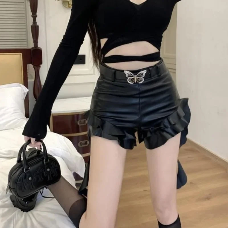 Lindo coqueta volante mujer pantalones cortos pantalones cortos para mujer negro Kawaii Sexy verano estilo coreano para usar al aire libre cómodo caliente juvenil