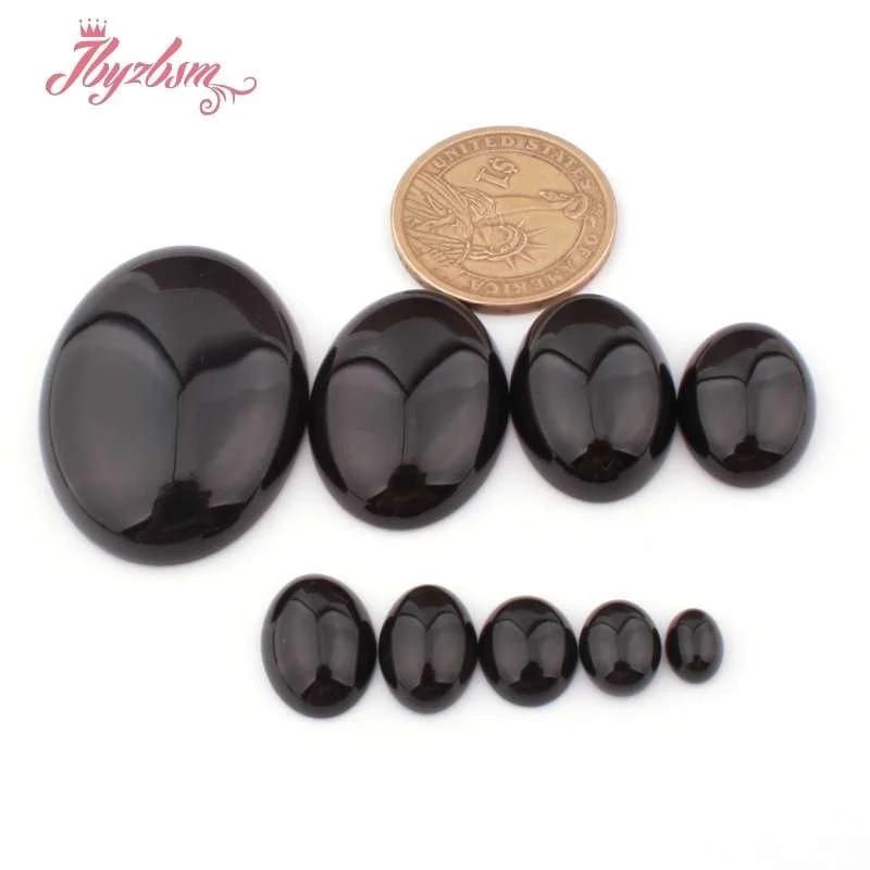 Oval Black Agates CAB Cabochon Flatback Dome Undrilled Natural Stone for DIY Accessories Earring Ring Jewelry Making 5 Pcs