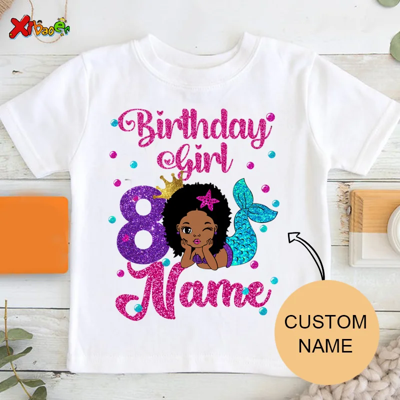 Birthday Girl T Shirt Black Princess T Shirt Mermaid Funny Shirt  Shirt for Girls Summer Baby Children\'s Short Sleeve Tshirt Top