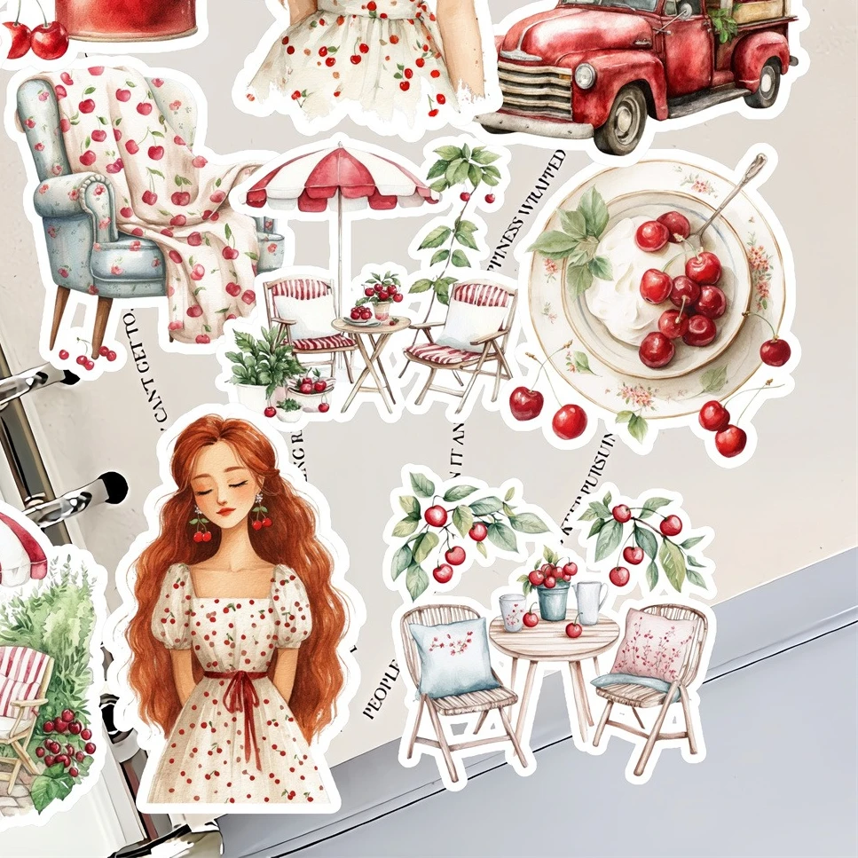 20pcs Watercolor retro pastoral style cherry girl Stickers Diary Notebook Planner /Handbook DIY Letter Adesivos Flower Daily