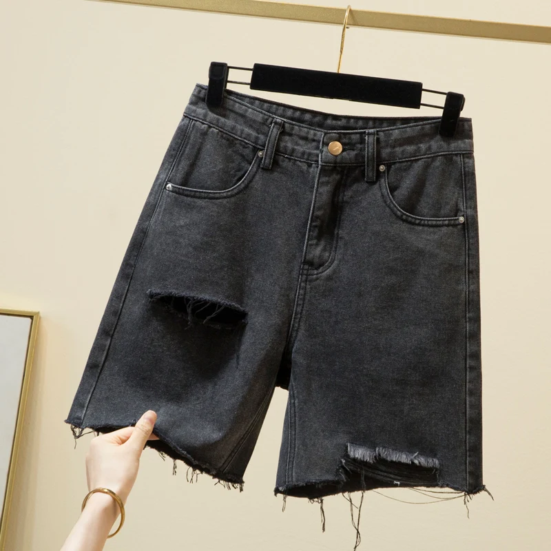 M-4XL Summer Women Denim Shorts Hole Ripped Loose Straigh Half Jeans Female Casual Short Pants Streetwear