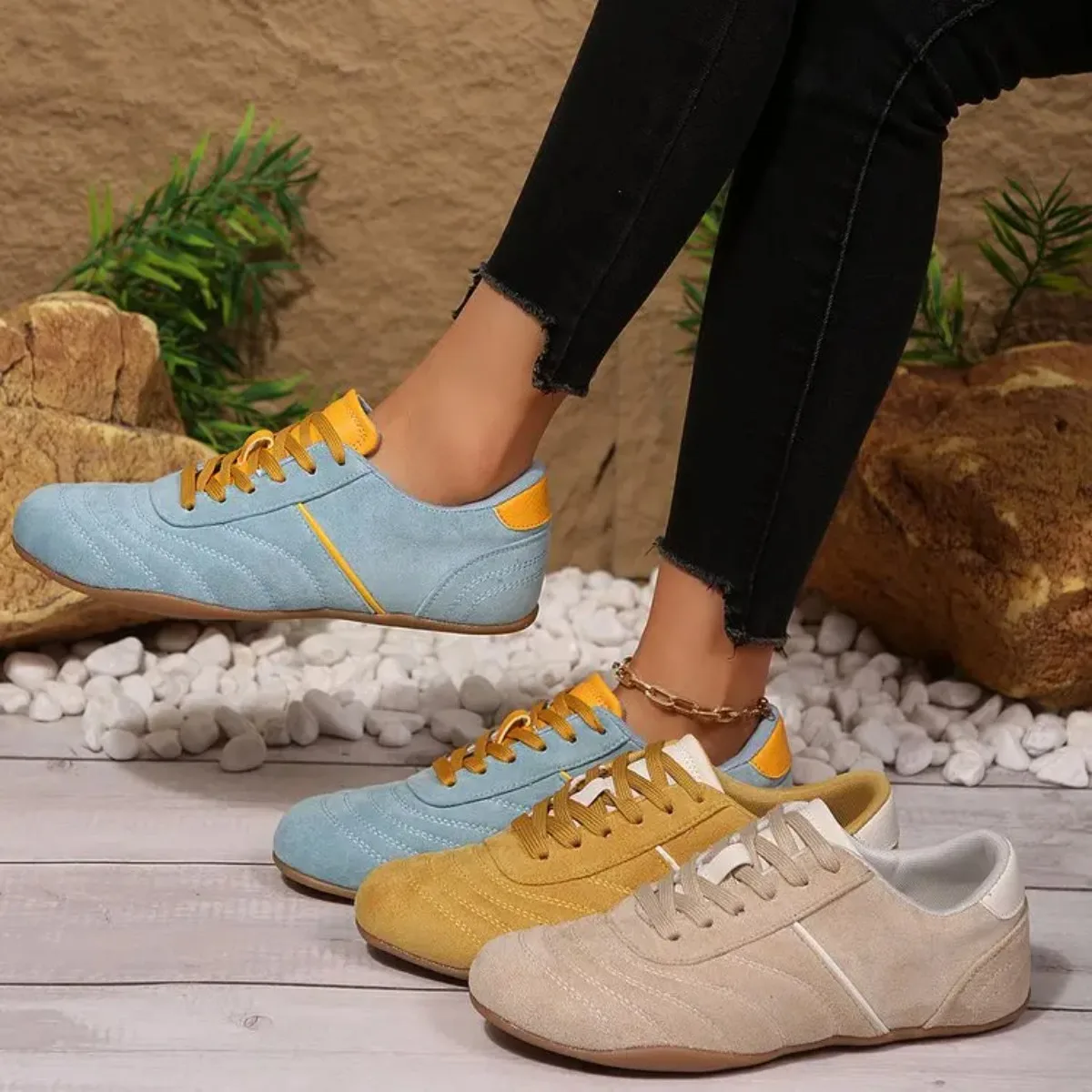 Damen-Sneaker aus natürlichem Wildleder zum Schnüren, 2026 Neu, runde Zehenpartie, weich, bequem, lässig, für Outdoor, Autofahren und Spaziergänge – Detail 4