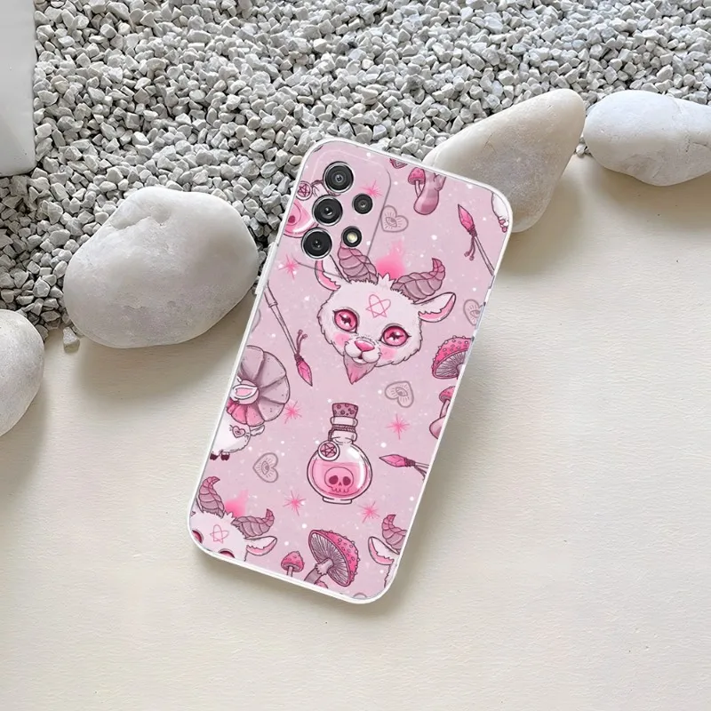 Pink Cat Skull Sorceress Witch Phone Case For Samsung S23 S20 S30 S22 S10E S10 20Fe Note 20 10 Pro Plus Ultra A12 A42 A71 Clear