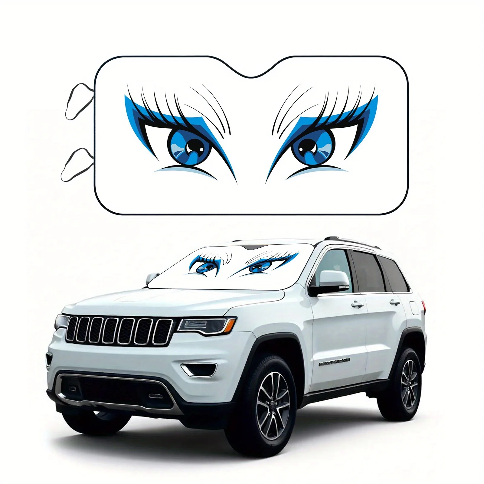 

Sun Protection, 1pc Blue Anime Eyes With Eyelashesthe Design, Portable And Foldable, Easy To Install On All Vehicles, Protect In