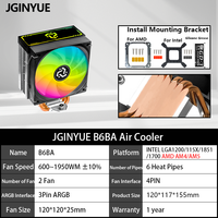 JGINYUE B6BA 6 Heat-Pipe CPU Air Cooler ARGB PWM TDP 150W CPU for Intel® LGA1700/115X AMD® AM4 AM5 Socket 5700X/12600K/9600X