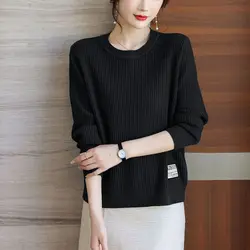 2023 Autumn and Winter Korean Edition Simple Thread Round Neck Loose Relaxed Long Sleeve Solid Oversized Underlay Knit Sweater