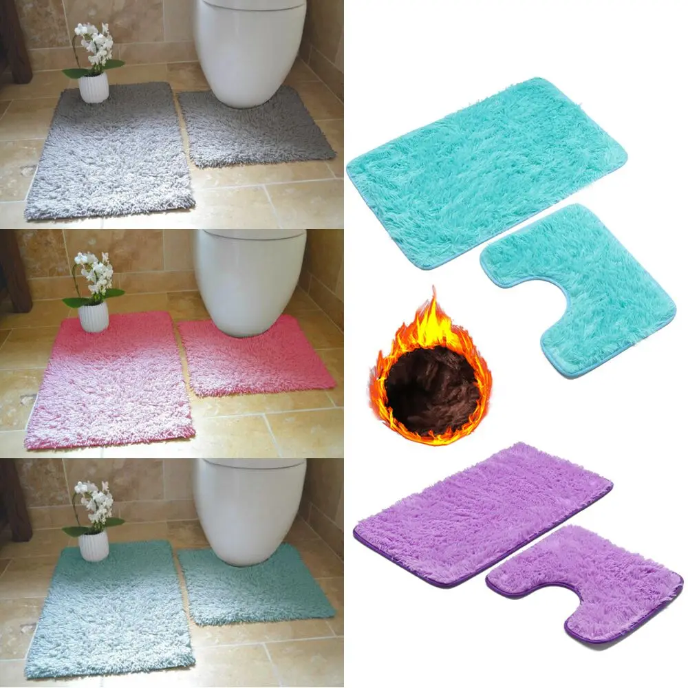 2 Pcs Soft Living Room Super Absorbent Floor Toilet Bathroom Rugs Plush Bath Mat Anti Slip Carpet Bathroom Carpet