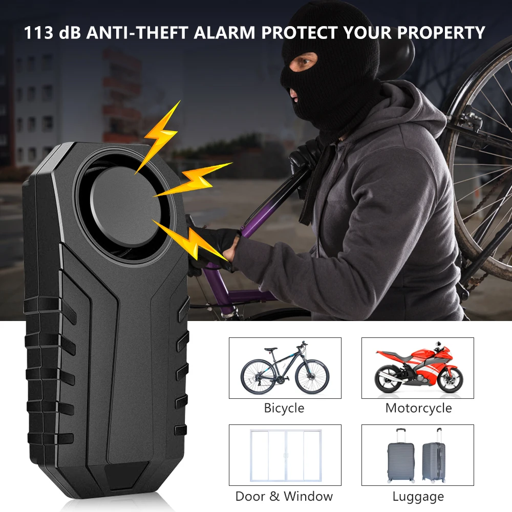 Rockbye Wireless Bicycle Alarm IP65 Waterproof Bike Burglar Alarm Remote Control Type-C Rechargeable Anti-theft Bike Accessories