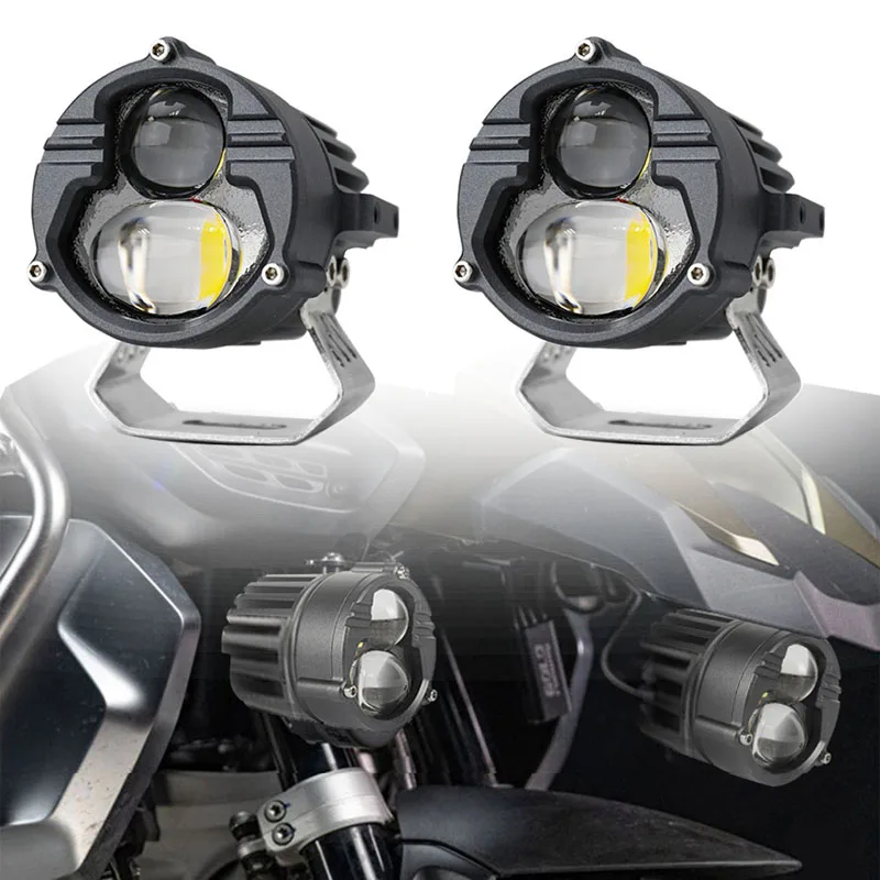 

Super Bright Motorcycle Spotlight Dual Color White/Yellow High Low Beam Headlight For BMW Truck Offroad SUV ATV LED Fog Lights