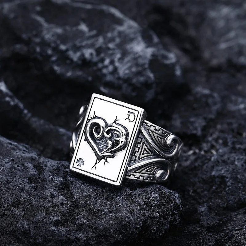 Vintage Gothic Poker Rings for Men Women Ace of Spades Playing Cards Trendy Jewelry Accessories Wedding Banquet Ring Resizable