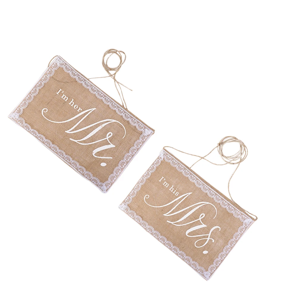 

2 PCS Wedding Decoration Flag Rustic Party Flags Supplies Chair Banners Garden Reception Decorations Bride and Groom Linen