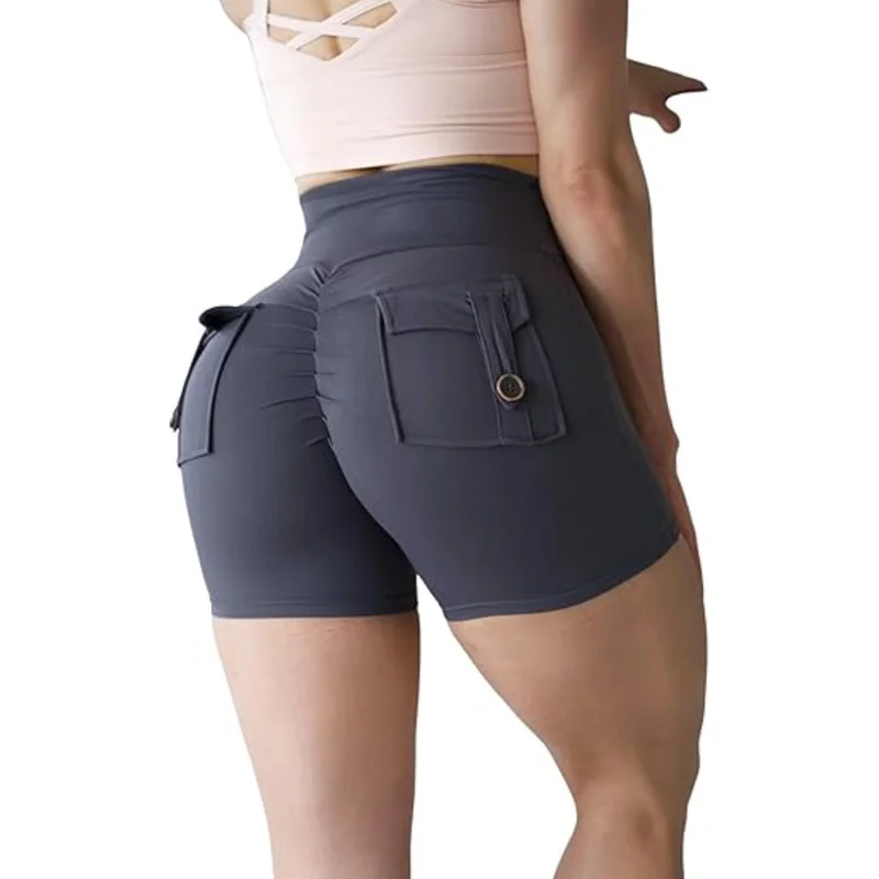 Aiithuug Scrunch Butt Sports Shorts Women Workout Biker Shorts Cargo Pockets Hidden Scrunch High Waisted 8