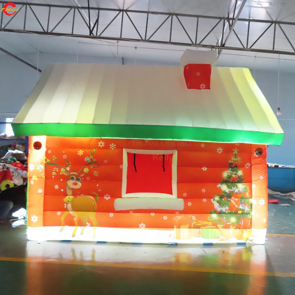 Maison de noël gonflable en option, éclairage d'expédition rapide, maison de tente de pelouse pour fête de noël avec souffleur