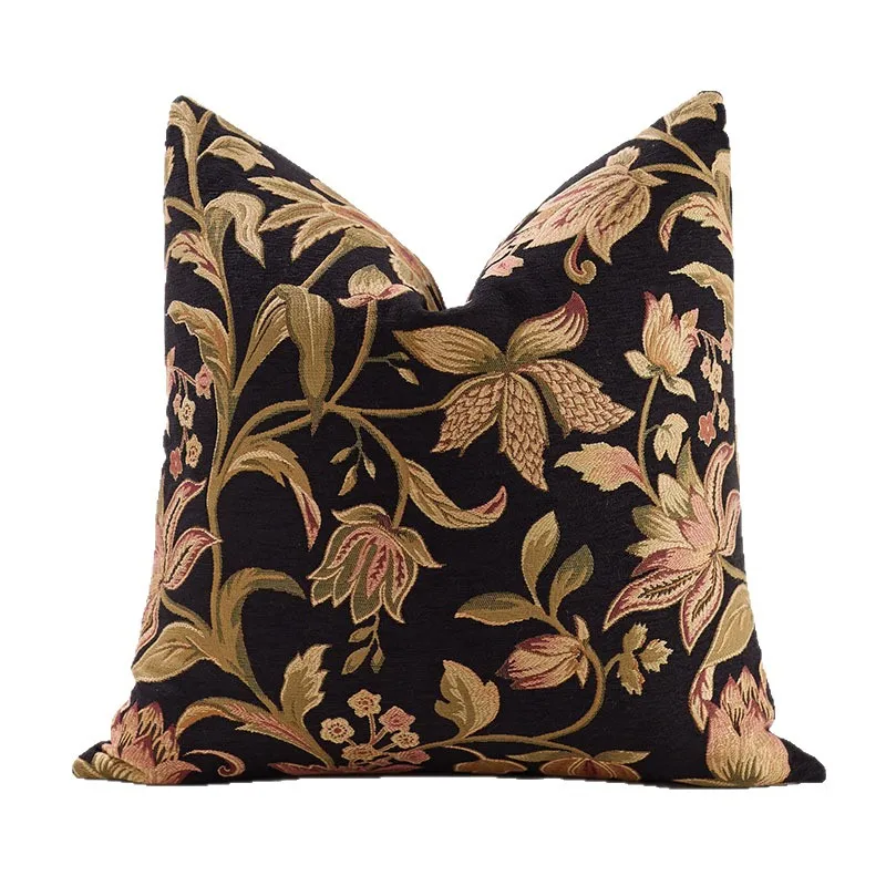 Retro Flower Pillows Classical Black Cushion Case Country Style Decorative Pillow Cover For Sofa Chair Home Decorations