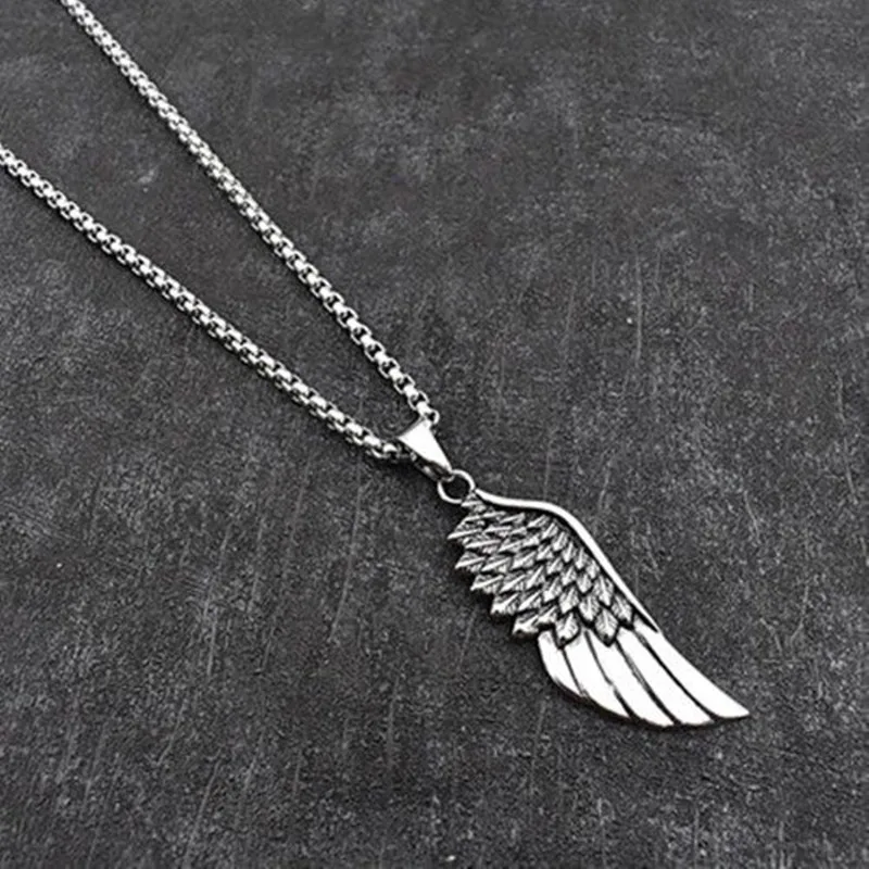 Japan and South Korea Angel Wings Feather Pendant Men's INS Necklace European and American Fashion Men's Rock Fashion FB Bounce