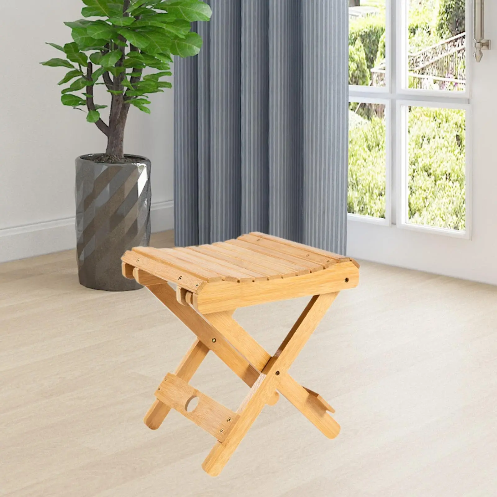 Bamboo Folding Stool Bench Camp Stool Compact Foldable Chair Shower Foot Rest